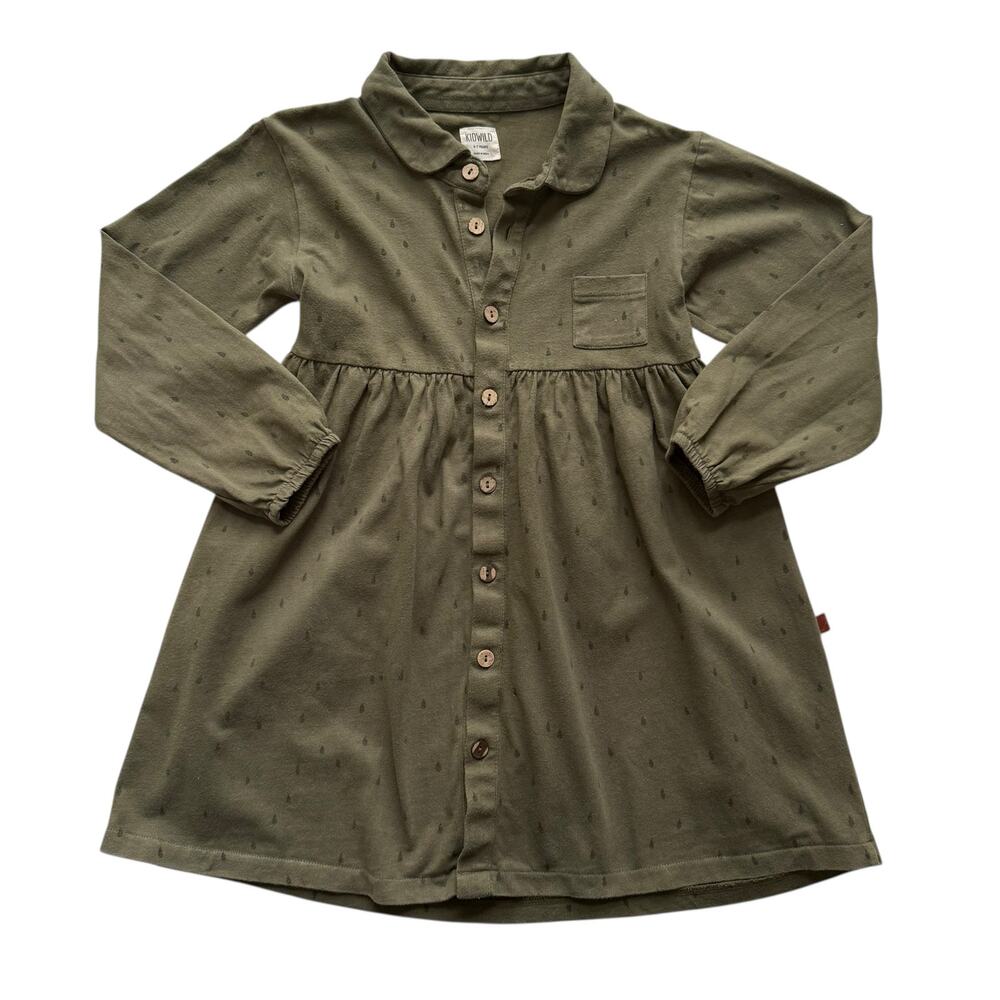 KidWild Organics Green Jersey Rain Drop Button Down Dress Size 6-7y